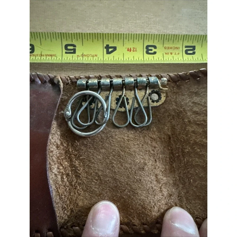 Vintage Hand Tooled Leather Key  Holder Case Trifold